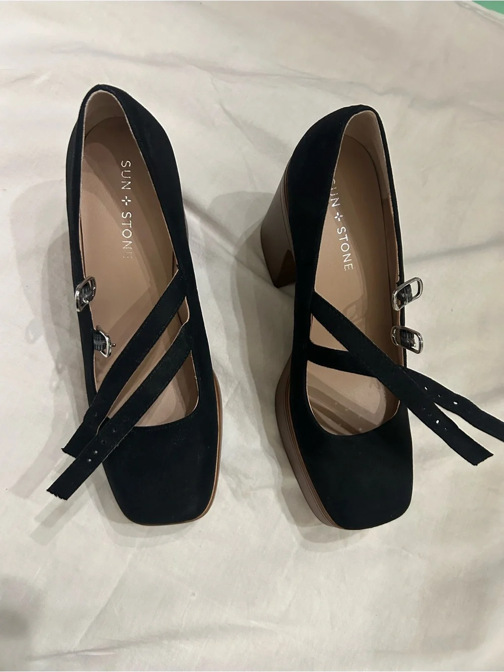 Black Suede Platform Mary Jane Pumps size 8M.